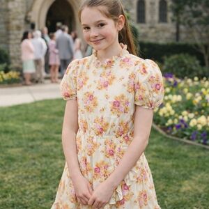 Janie and Jack Floral Cottagecore Dress - Cream and Pink